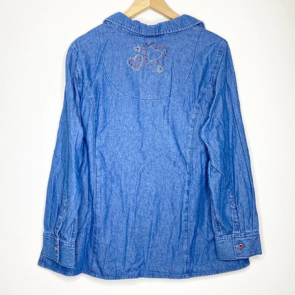 NWT Liz & Me Embellished Chambray Button Down Denim 0X 14/16 Red Hearts Cowgirl - Picture 10 of 14